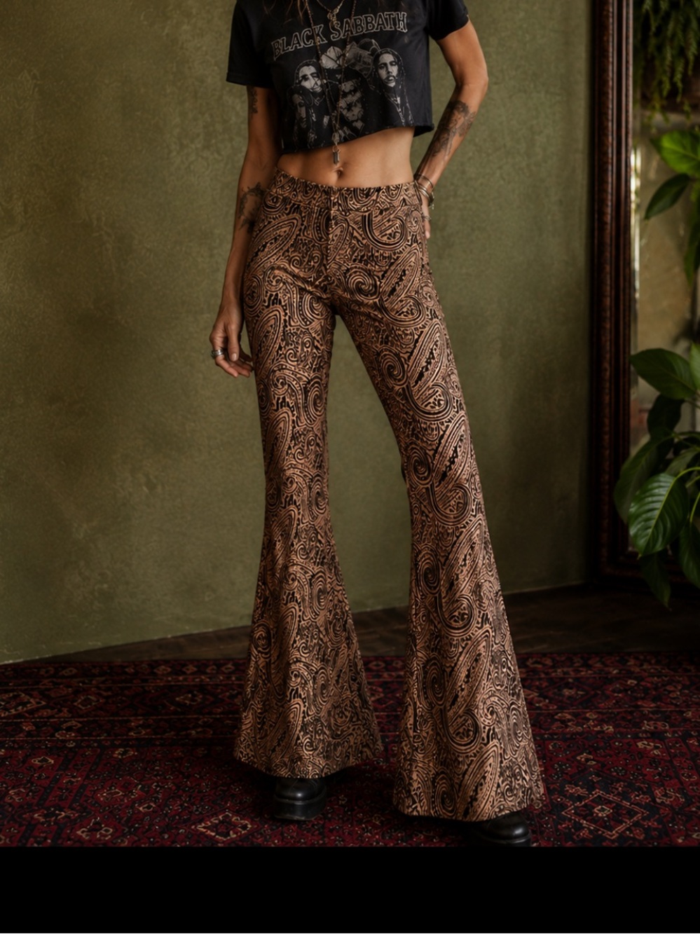 EARTHBOUND Brown Paisley Flare Pants